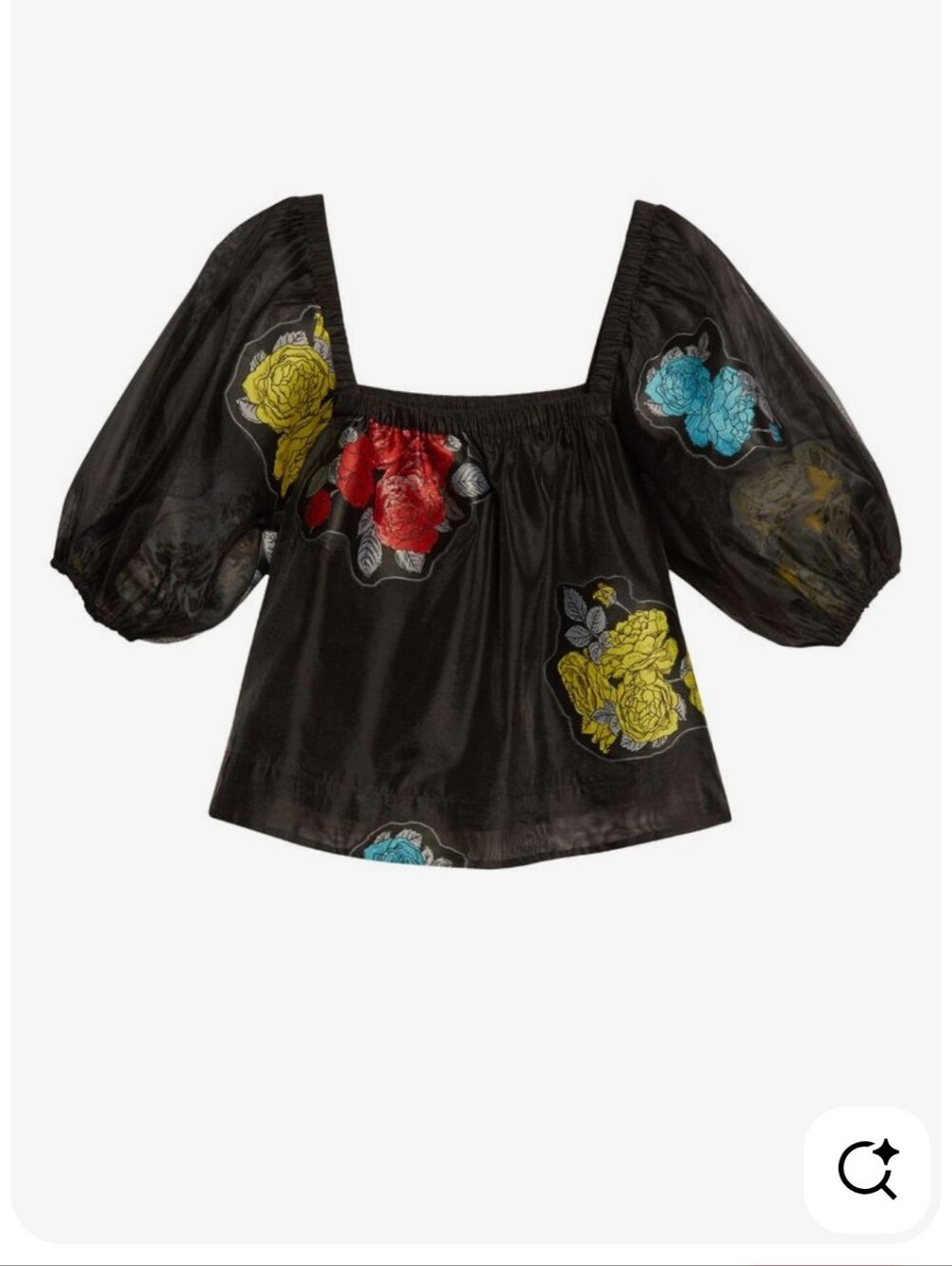 Ganni Puff-Sleeve Floral Organza Blouse